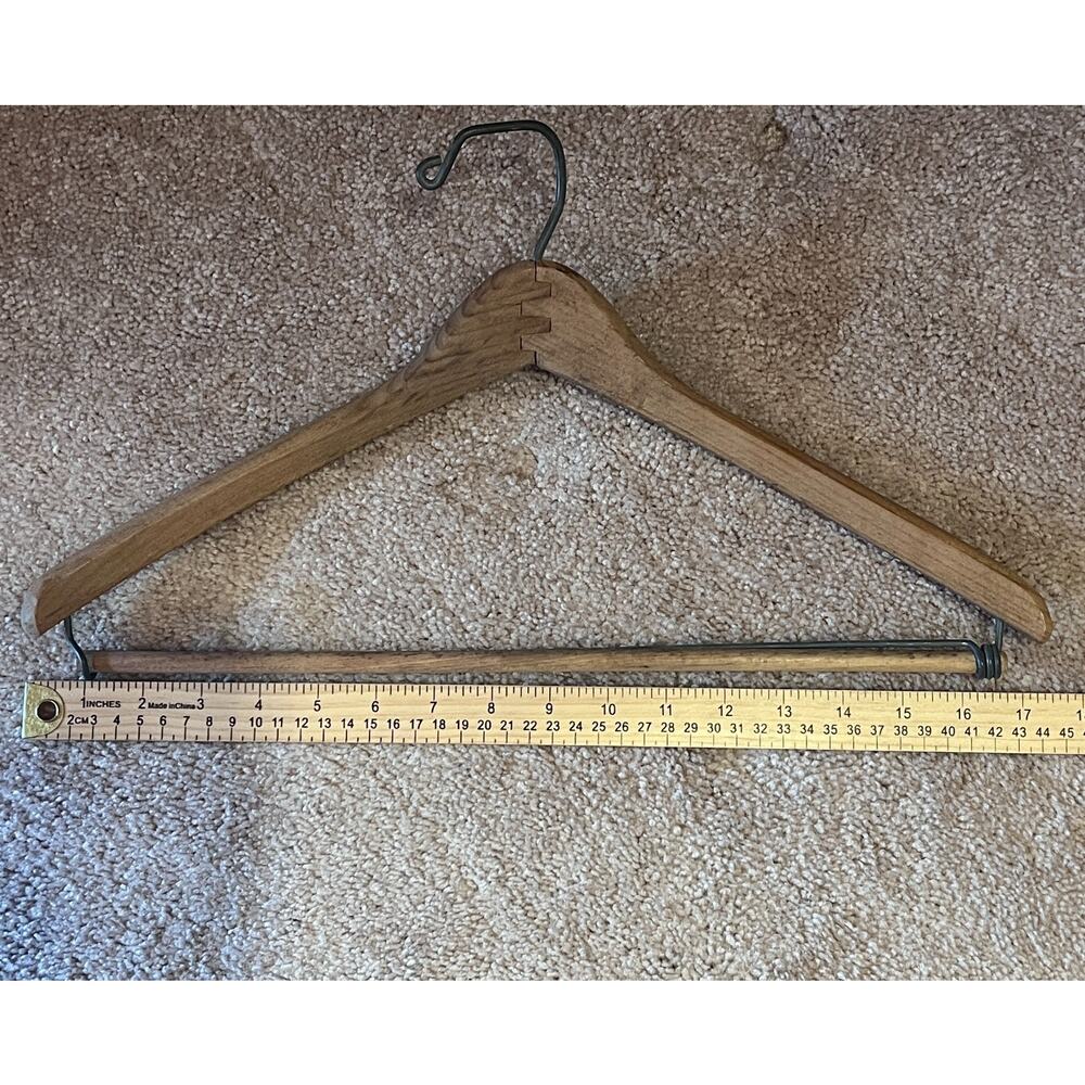 Vintage Variety Lot Of 8 Wooden Suit Hangers Coat & Pants Natural Wood 18” - Picture 6 of 6
